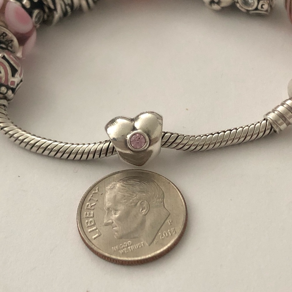 💕3/$70 Pink cz 925 Silver Heart, PANDORA Charm - Picture 3 of 7